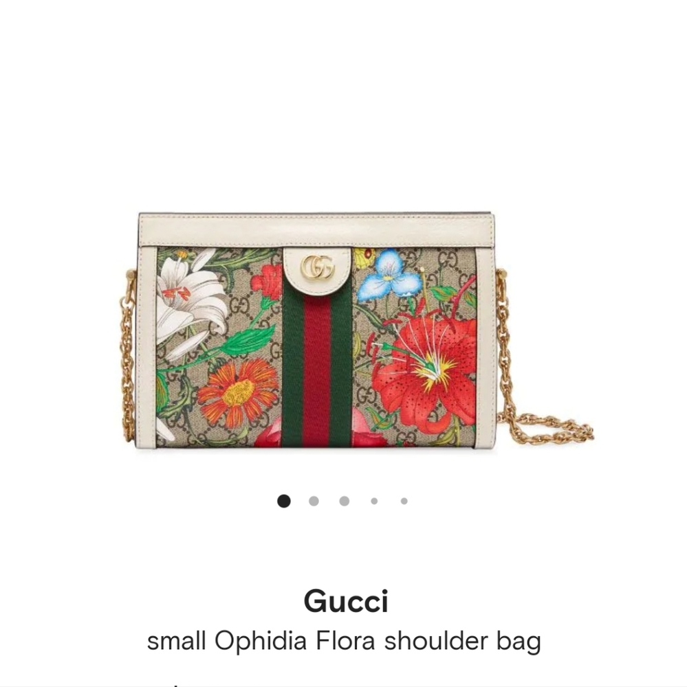 Gucci Small Ophidia Flora Shoulder Bag in Canvas Floral with Red & Green Web